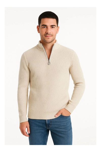 byasafkids Men's Half-Zip Knit Sweater – Thessaloniki Knit, Stand Collar, Cot...