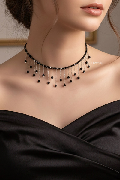 LIVOSH قلادة تشوكر متدلية من حجر الكريستال