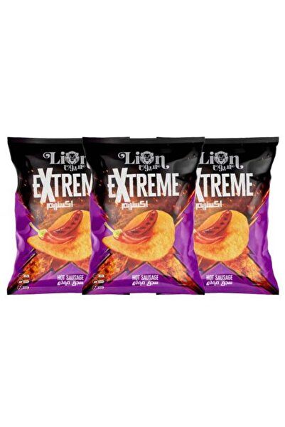 Lion رقائق البطاطس إكستريم بنكهة السجق - 3 عبوات × 80 غرام