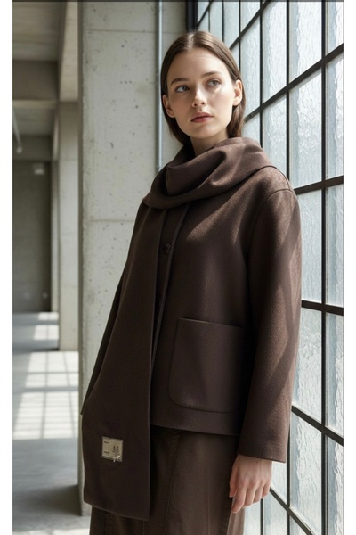 HERA Şal detay kaşe ceket kahverengi