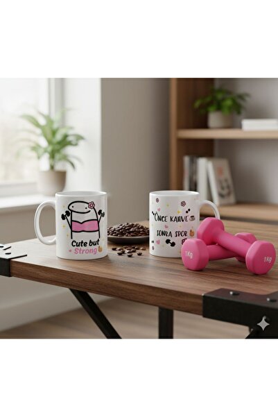 ALPŞAN TİCARET Cute but Strong & First Coffee Then Exercise Written Motivational Cup – Women's Athlete Mug