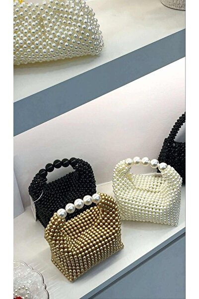 Ravinity Büyük İnci Saplı İçi Geniş Orta Boy İnci Boncuk Çanta