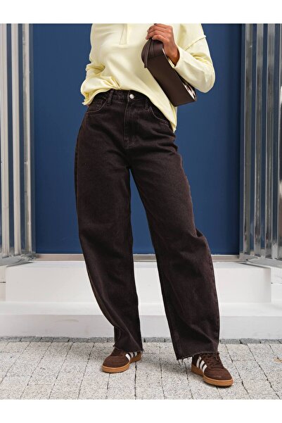 MADAMMERY بنطلون جينز بني فضفاض