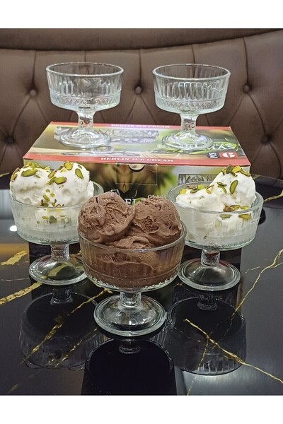 Genel Markalar 6'lı ayaklı şekerlik ve tatlı sunum kasesi, cam dondurma ve çe...