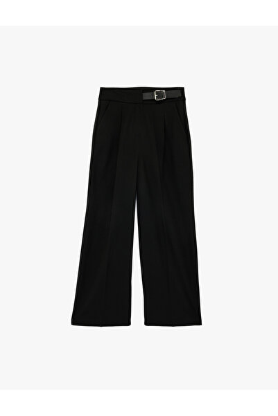 Koton Yarım Kemer Detaylı Pileli Cepli Geniş Paça Kumaş Pantolon