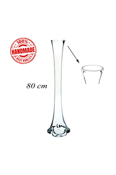 moontime alaçatı Şeffaf Cam Vazo, 80cm Uzun, İnce Belli, Zarif Dekorasyon Par...