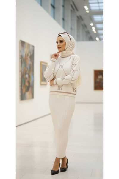 ZAVERA WOMAN Women's Crop Sweater and Corded Fabric Dress Two-Piece Set - 100...