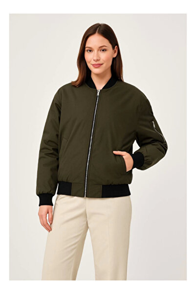 byasafkids Lined Zippered Bomber Coat Jacket - Khaki