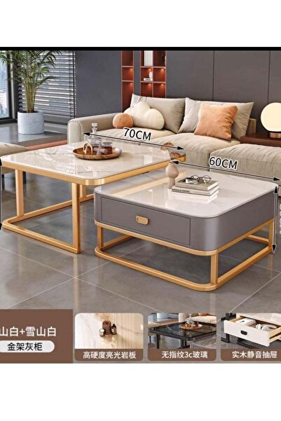 Generic Modern Nesting Coffee Table Set of 2 with Storage Drawer