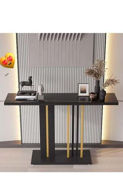 Generic Original Marble Console Table, Modern Console Table with Metal Base, Narrow Long Entryway Sofa Table