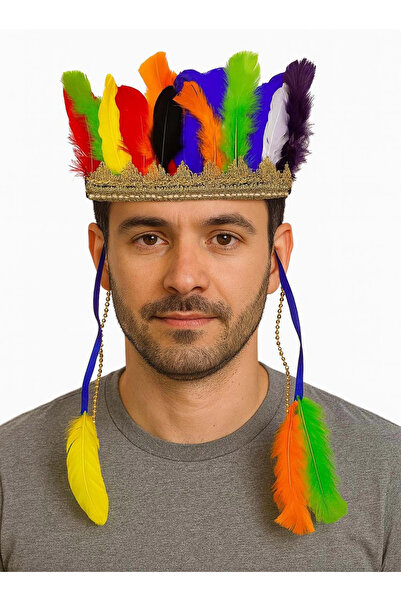 Marsilyan Ελαστικό ινδικό κάλυμμα κεφαλής διακοσμημένο με πολύχρωμα φτερά ILK...