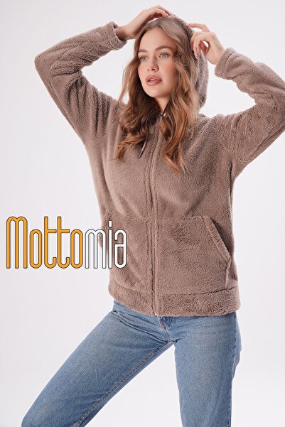 mottomia Women's Hooded Fleece Jacket Soft Textured Zippered Daily Casual Sweatshirt