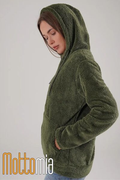 mottomia Women's Hooded Fleece Jacket Soft Textured Zippered Daily Casual Sweatshirt