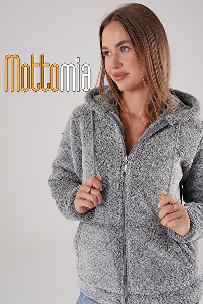 mottomia Women's Hooded Fleece Jacket Soft Textured Zippered Daily Casual Sweatshirt