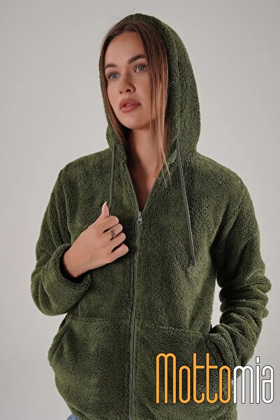 mottomia Women's Hooded Fleece Jacket Soft Textured Zippered Daily Casual Sweatshirt