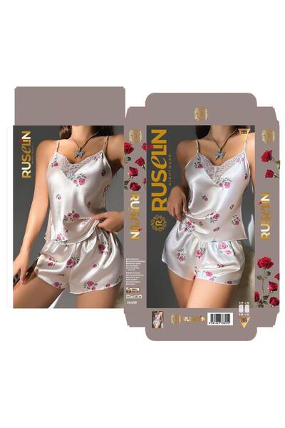 Modaley Giyim Women's White Rose Patterned Lace Satin Suspender Shorts Pajama...