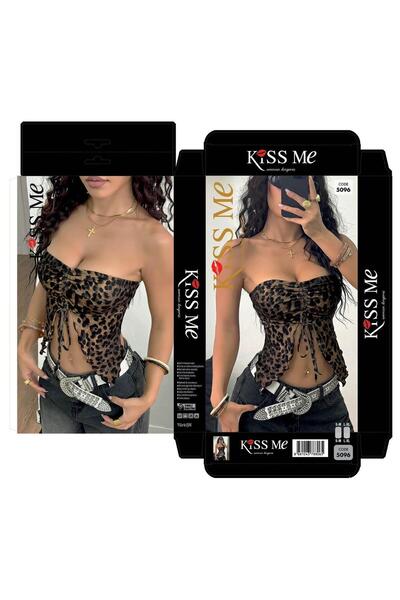 Modaley Giyim Women's Leopard Print Strapless Bustier Top