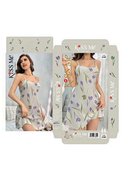 PİERLES قميص نوم نسائي قطني بحمالات ونقشة زهور أرجوانية