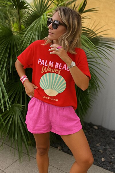 BENROMA УНИСЕКС ТЕНИСКА С ПРИНТ „ВЪЛНИ НА ПАЛМ БИЙЧ“