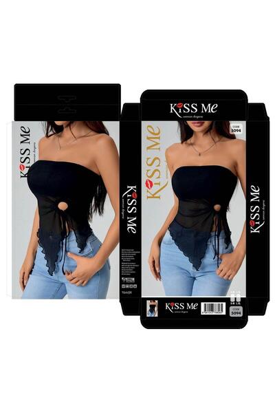 Modaley Giyim Women's Black Strapless See-Through Bustier Top