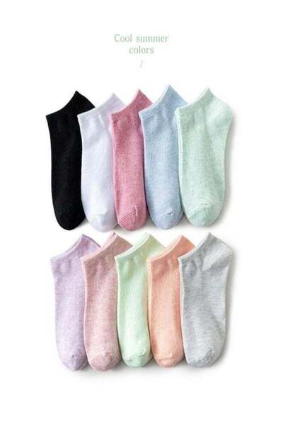generalbuiltin 10 Pair Cotton Casual Ankle Socks Multicolour