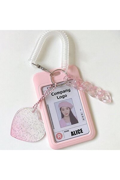 Generic Acrylic Kpop Photo Card Holders Key Chain ID Badge Holder with Spiral Wrist Coil
