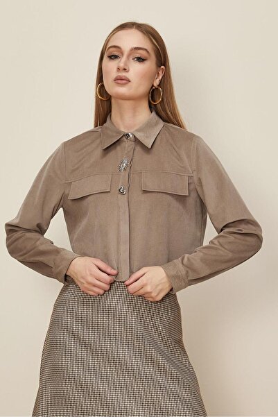 Alvina Velvet Blouse with Button Detail 46238