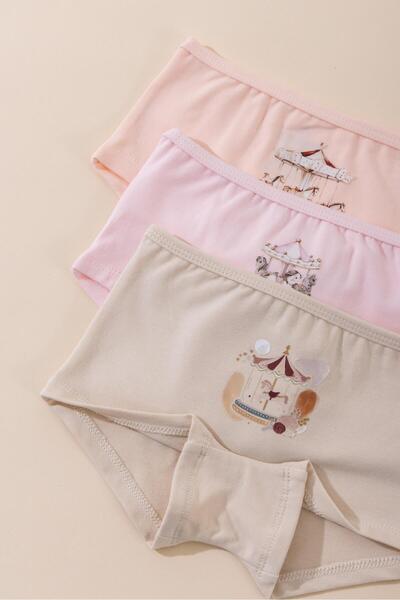 BAYKAR Момичешки памучни боксерки с цветен принт, 3 броя в пакет 5702 Цветни