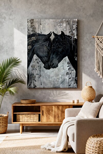 ART NEST DEKOR ASİL SİYAH ATLAR CANVAS TABLO