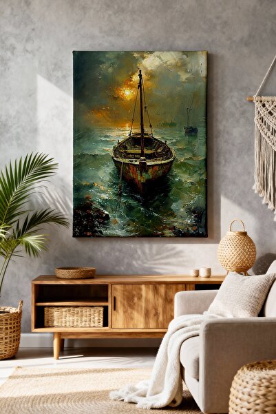 ART NEST DEKOR SOYUT DALGALI DENİZ VE SANDAL CANVAS TABLO