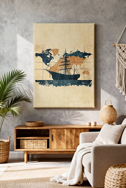 ART NEST DEKOR HARİTADAKİ GEMİ CANVAS TABLO