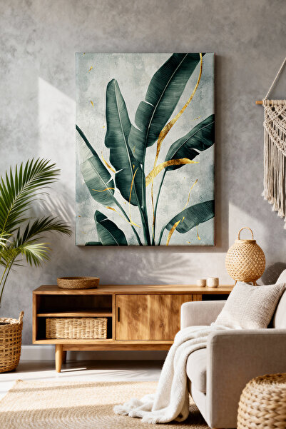 ART NEST DEKOR YEŞİL İNCE YAPRAKLAR CANVAS TABLO