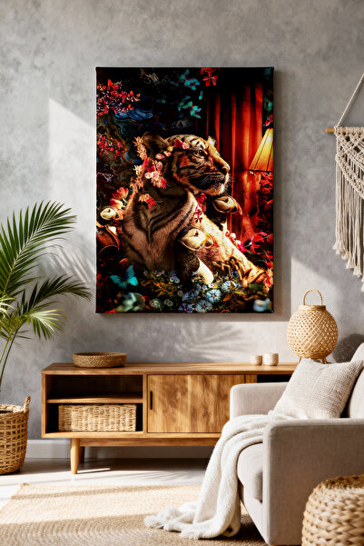 ART NEST DEKOR PAPAĞANLAR ARASINDAKİ KAPLAN CANVAS TABLO