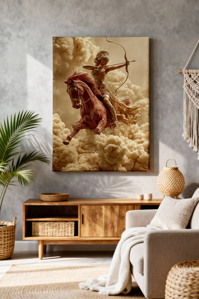 ART NEST DEKOR OKÇU KADIN VE UÇAN AT CANVAS TABLO