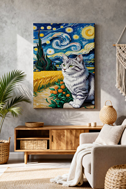 ART NEST DEKOR VAN GOGH VE KEDİ DESENLİ CANVAS TABLO