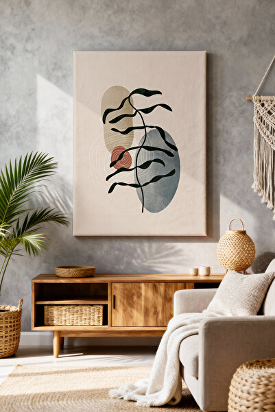 ART NEST DEKOR BOHEM RENKLİ TAŞLAR VE İNCE YAPRAK CANVAS TABLO