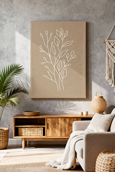 ART NEST DEKOR BOHEM BEYAZ İNCE YAPRAKLAR CANVAS TABLO