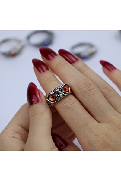 TakıLabirenti Ayarlanabilir Baykuş Yüzük – Renkli Göz Detaylı, Unisex Vintage...