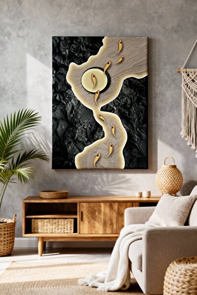 ART NEST DEKOR YÜZEN ALTIN BALIKLAR CANVAS TABLO