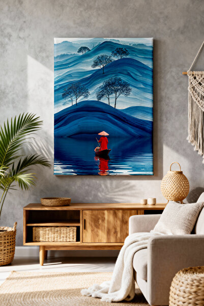 ART NEST DEKOR ÇİZGİLİ MAVİ DOĞA CANVAS TABLO