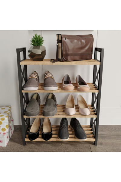 MESSER HOME STYLE Dekoratif 4 Katlı Ahşap Ayakkabılık