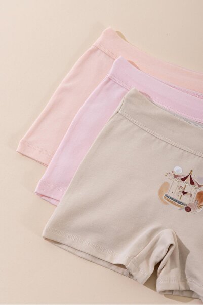 BAYKAR Kız Çocuk Pamuklu Renkli Baskılı Likralı Boxer Şort 3'lü Paket 5703 Re...