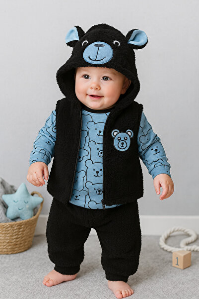 Arı Bebe Baby Boy Vest Set Hooded Cotton Sweater Triple Set