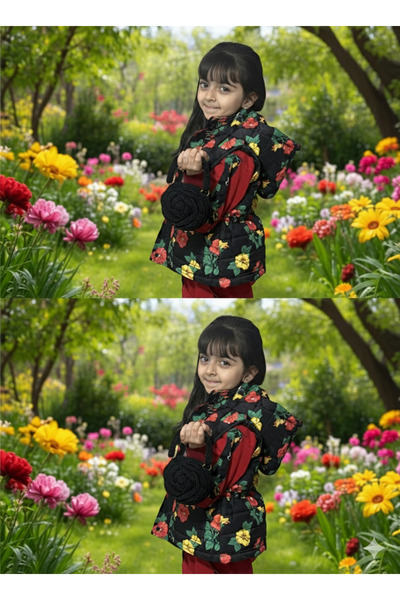 Elnora El Örgüsü Gül Detaylı Çocuk Kol Çantası - Şık Örgü Çanta