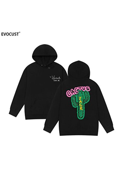 White Fox Cactus Jack Kaktüs Baskılı Kapüşonlu Sweatshirt - Siyah & Beyaz
