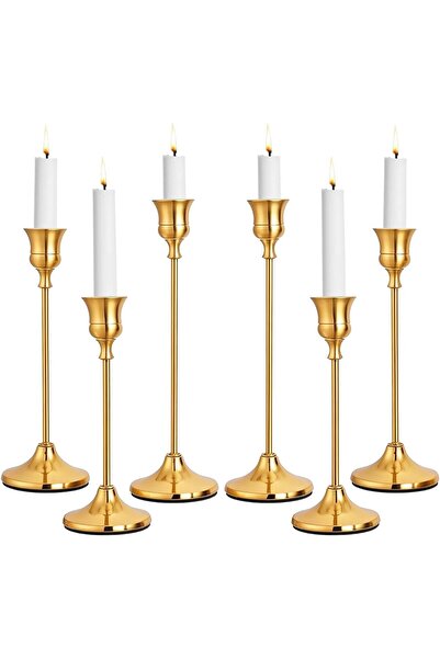 Arabest 6Pcs Elegant Gold Candlestick Holders Set, Vintage Brass Taper Candle Holders for Home Decor