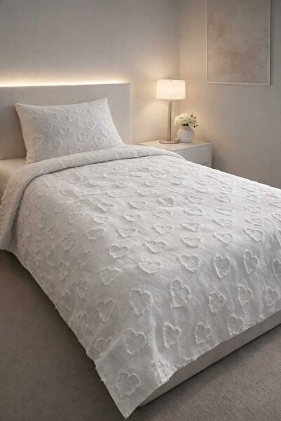 Bizdenuygunuyok Single Bedspread Set 1 Pillowcase Heart Pattern Soft Texture ...