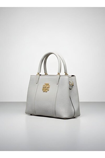 Premium Light Grey Structured Top Handle Handbag for Women with Gold Hardware