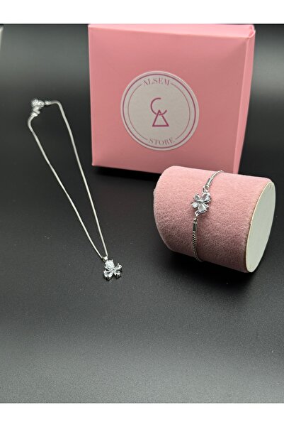 Alsem 925 Gümüş ve Pembe Kelebekli Kolye ve Bileklik Seti , Sevgililer Günü Hediyesi