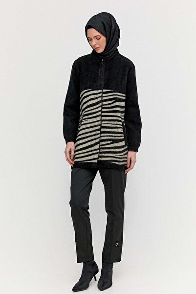 Setrms Zebra Desenli Çıt Kopçalı Triko Hırka